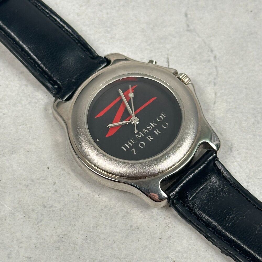 VTG The Mask of Zorro Watch Mens 38mm Black Dial Silver Tone New Battery